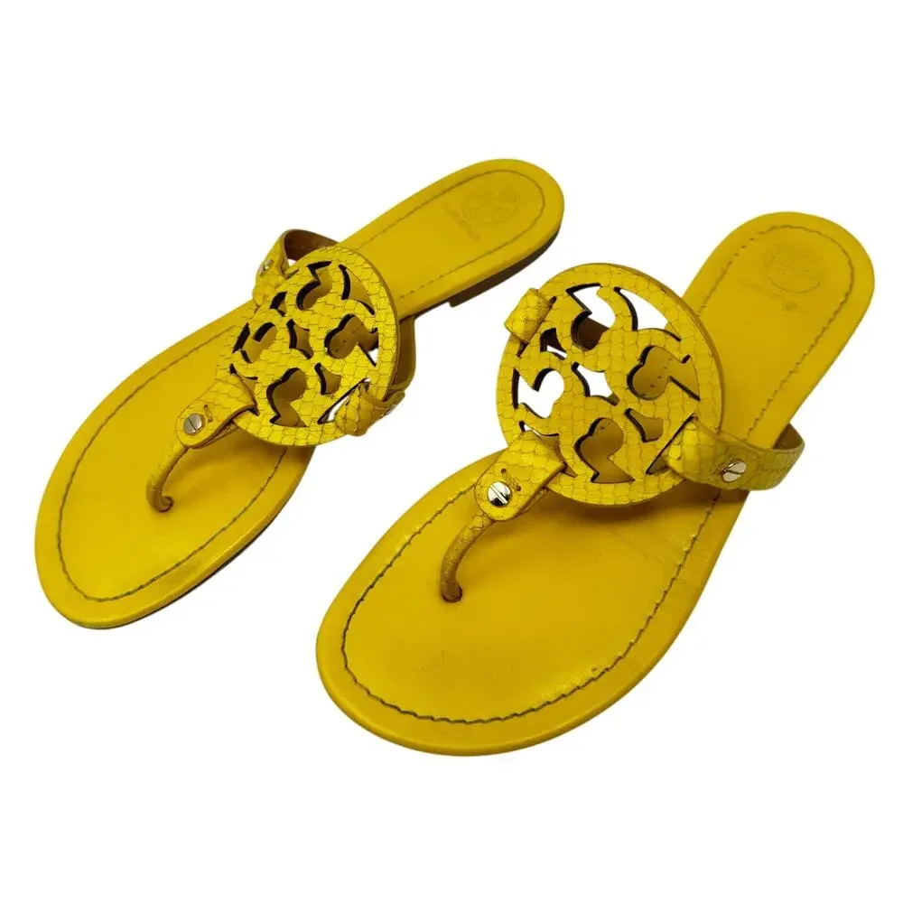 TORY BURCH Black Patent Leather Miller Classic Designer Logo Sandals Size 9